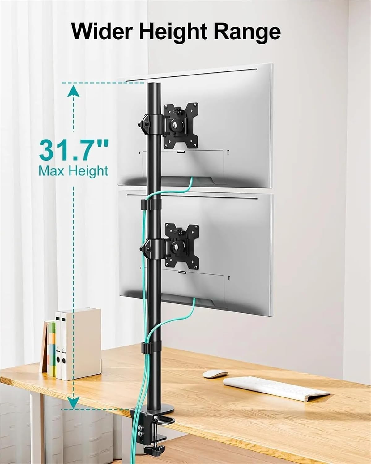 Vertical Dual Monitor Arm Stand for 2 Screens Up to 32", Adjustable Height Tilt Swivel, 17.6 lbs Capacity Per Arm