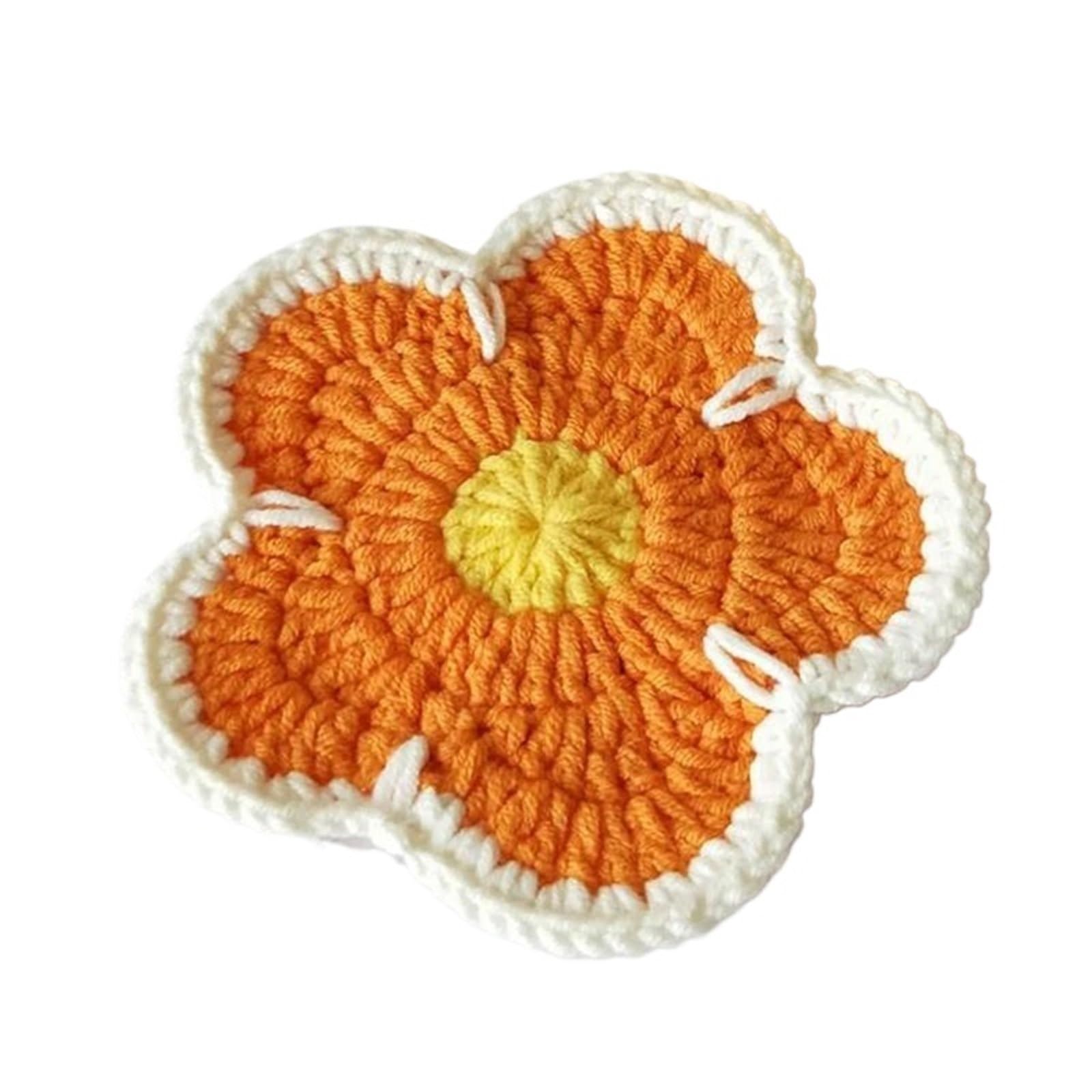 4pcs Handmade Crochet Round Coasters - Reusable Insulation Pads - Sunflower Design - Perfect For Desktop Decoration(Color1)