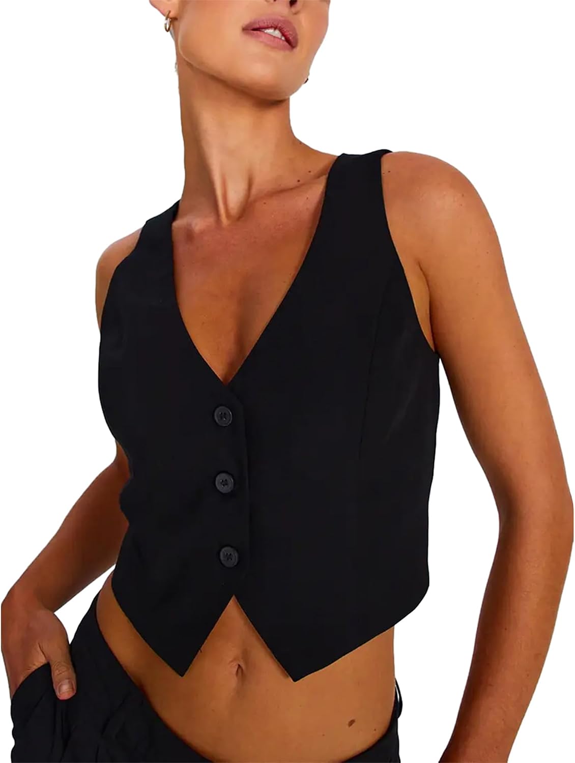 Women Y2K Vintage Waistcoat Sleeveless V Neck Slim Fit Dressy Suit Vest Button Down Business Blazer Tank Top
