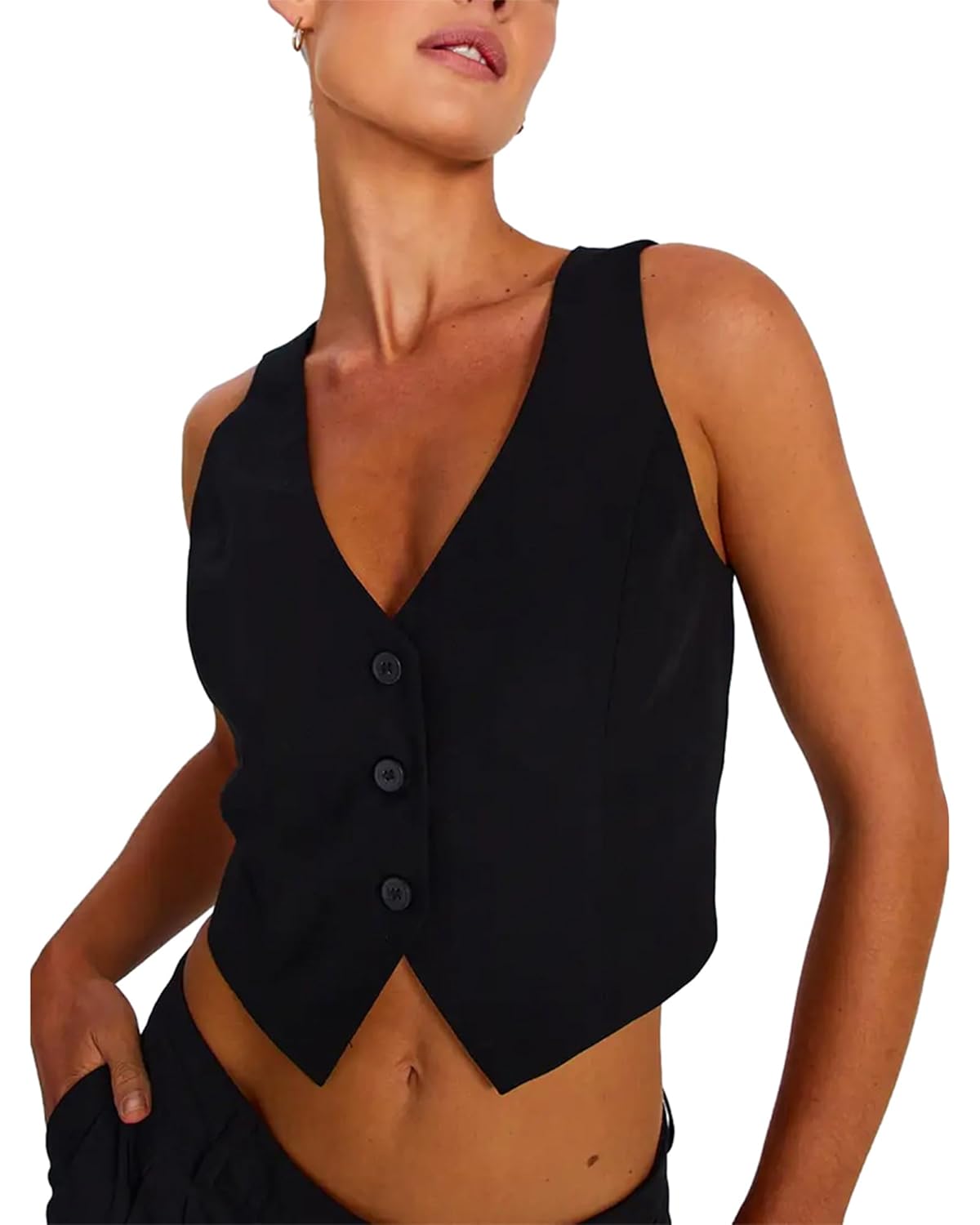 Women Y2K Vintage Waistcoat Sleeveless V Neck Slim Fit Dressy Suit Vest Button Down Business Blazer Tank Top