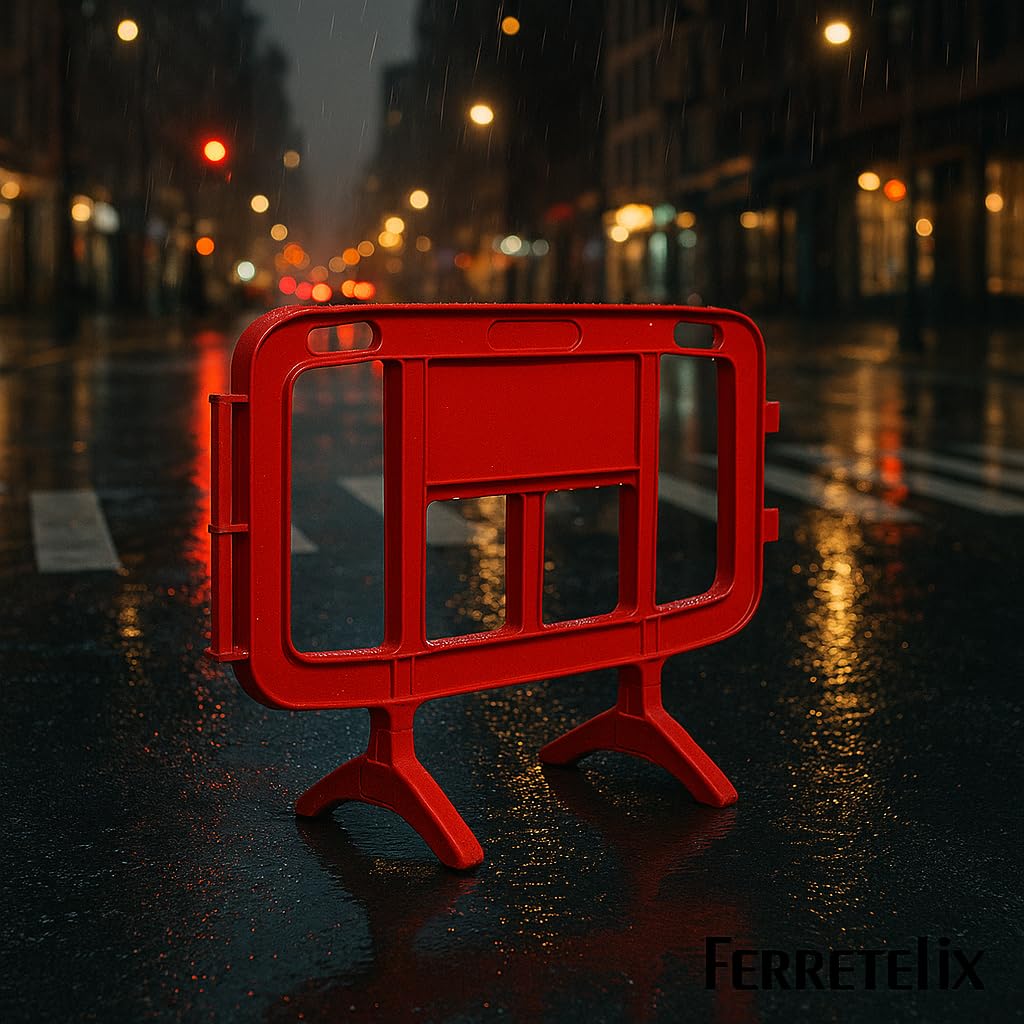 FERRETELIX® Valla plástico PVC roja 1,26 m (Kit de 3 unidades) con patas giratorias – Ligera y resistente para señalización temporal