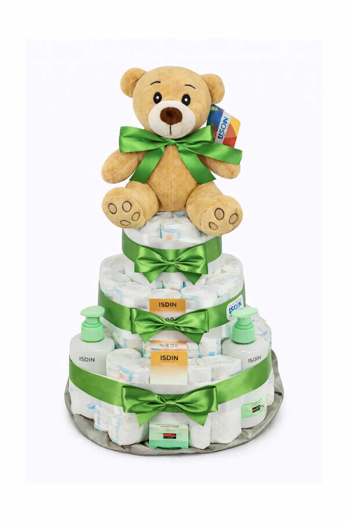 Tarta de pañales Nutraisdin verde (Talla 2 (3-6 kg)) by MomentosGourmet Añade tu dedicatoria personalizada. Regalo para bebé muy práctico. Cesta Canastilla recién nacido. Diaper Cake