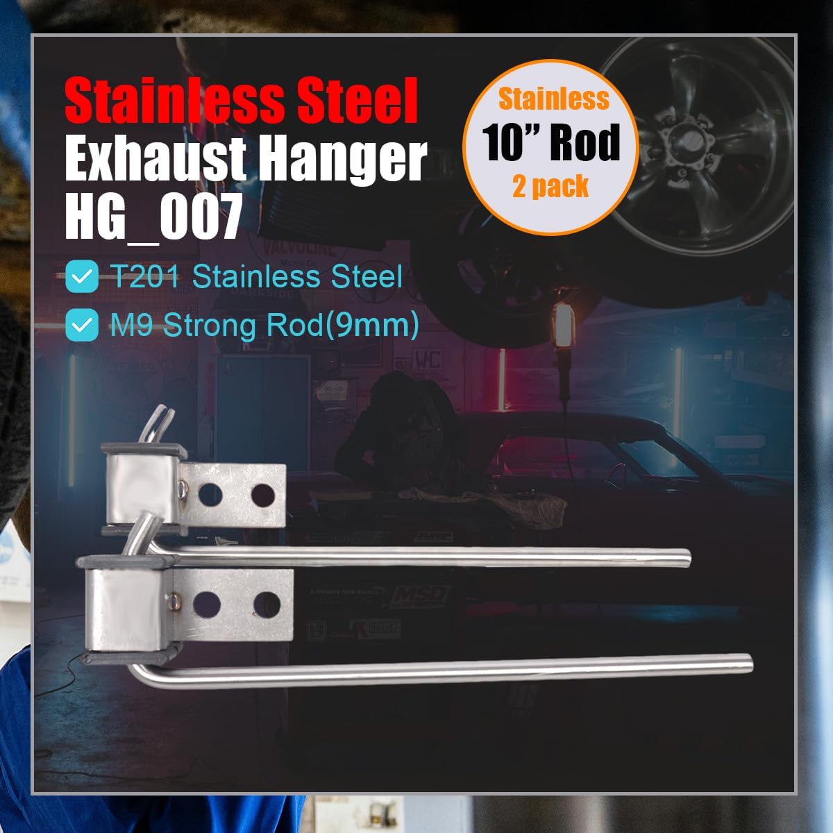 Elifenceter Stainless Steel 10" Long Exhaust Hanger Rod, 3/8" 9mm Thick Rod w/Mount Bracket
