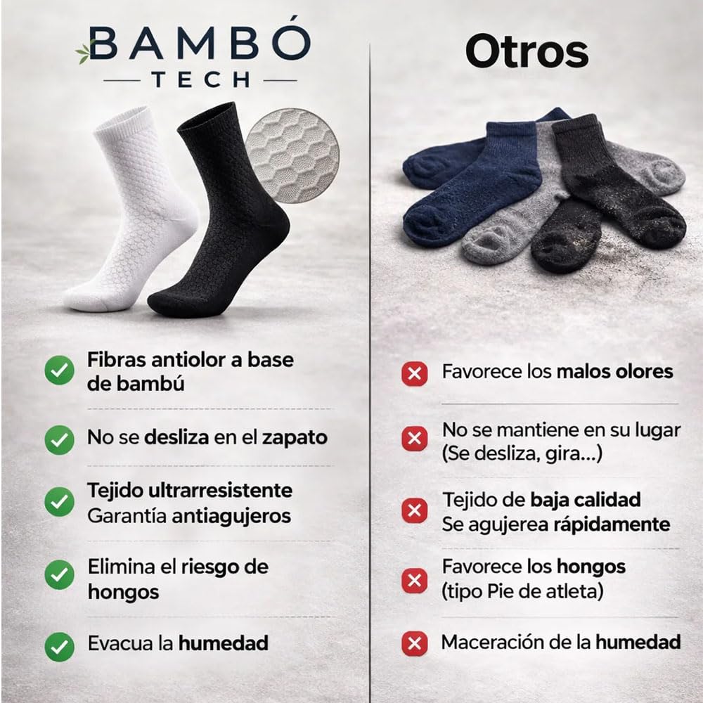 MEIION Bambò Tech Calcetines de Bambú Sin Marcas Calcetines de Bambú Sin Costuras, Anchos Sin Elástico para Pies Sensibles, Transpirables, para Mujer, Hombre y Ancianos