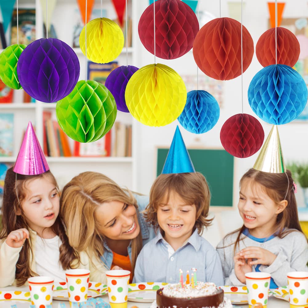 20 palline a nido d'ape a forma di fiore, per feste, decorazioni in carta velina, per compleanni, matrimoni, decorazioni per la casa (7,6 cm, rosso