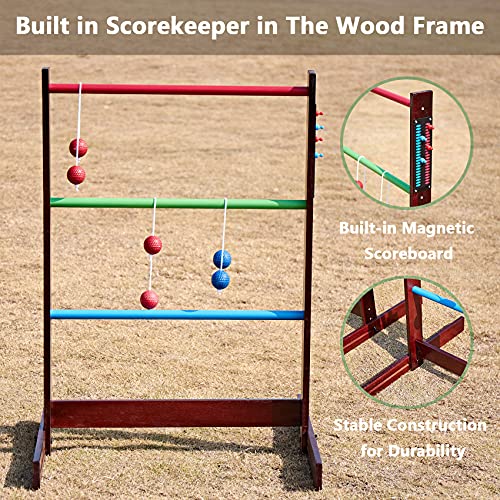 SpeedArmis Vintage Ladder Toss Game Set, 48In Rubber Wooden Ladder Ball Golf Lawn Game with 6 Bolo Balls & Carrying Case - Outdoor Backyard Game for Kids Adults Family