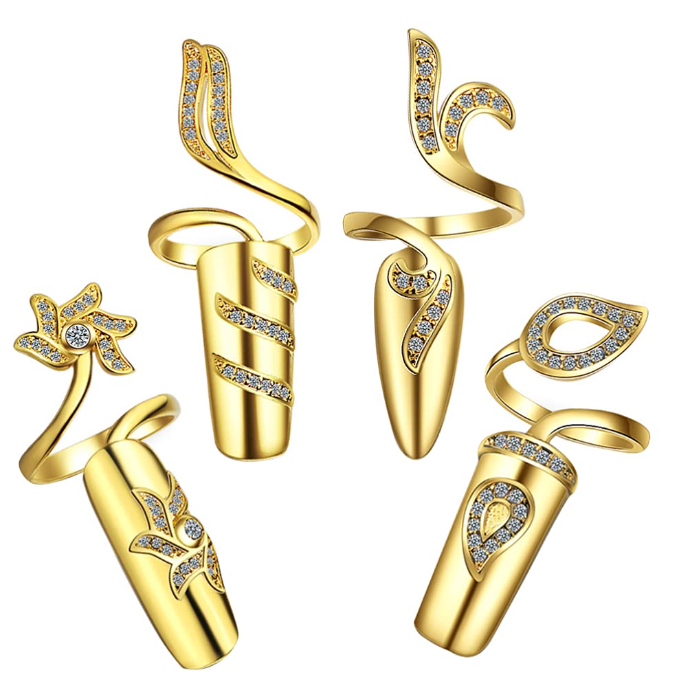 FOMIYES 4Pcs Women Fingernail Rings Crystal Rhinestone Nail Cover Ring