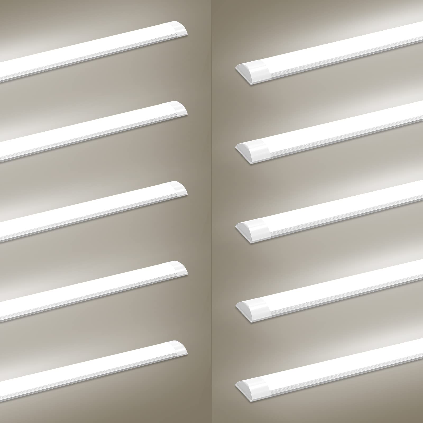 Viugreum 10 Pack 4ft LED Batten Light, Ceiling Tube Light, 6000K Cold White, 230V, 40W, 4800 Lumen, 130 °Beam Angle, Ceiling Light for Office, Living Room, Bathroom, Kitchen, Garage, Warehouse