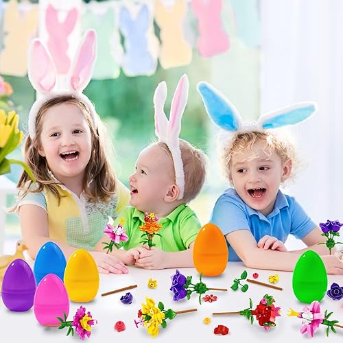 Miniatura 2 de DIYDEC Bloques de construcción de flores de Pascua con huevos de Pascua, juguetes de bloques de construcción para recuerdos de fiesta, juguetes de