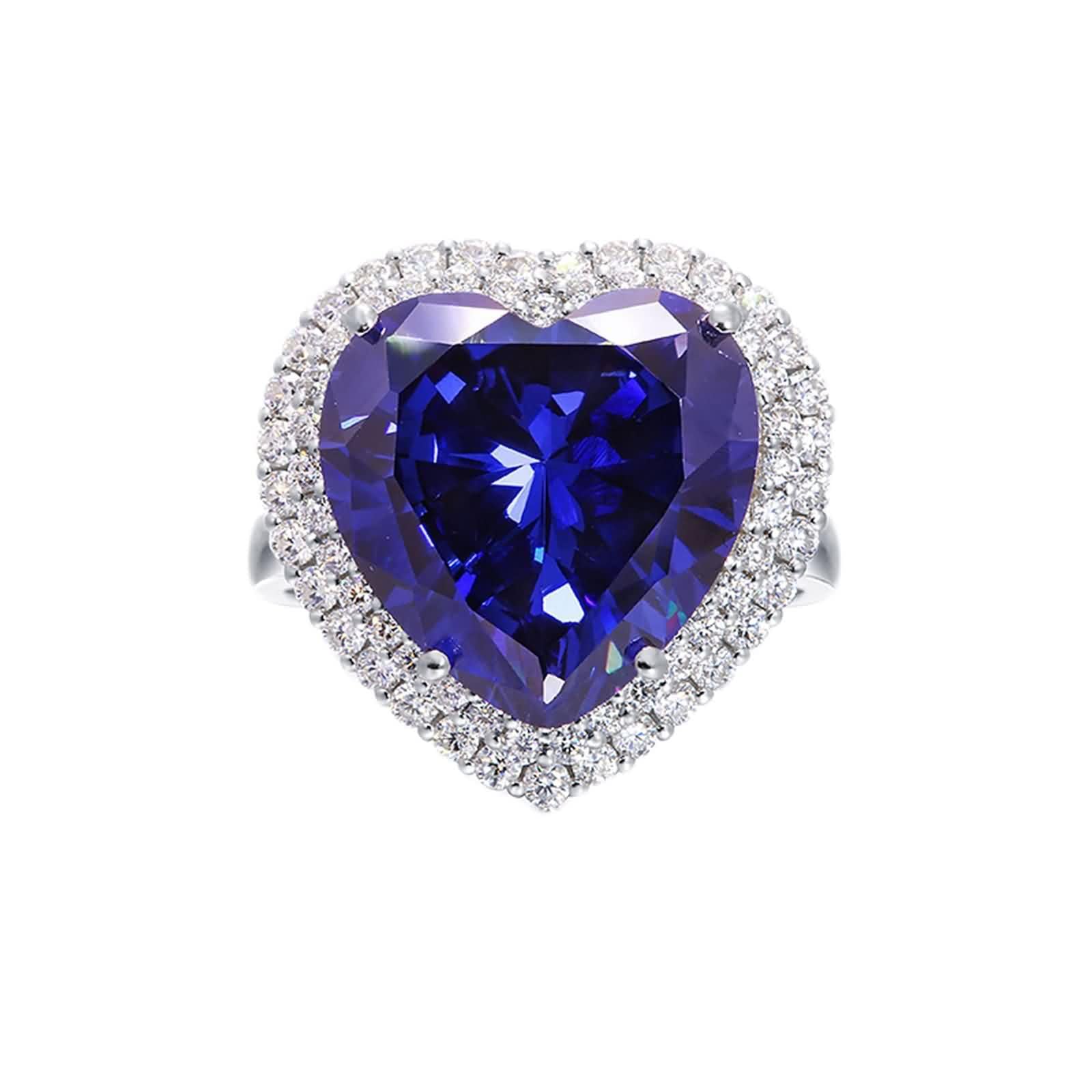 Anello per gioielli in oro bianco 14 carati 585, anello per l'eternità, fedi nuziali in laboratorio, con zaffiro 4 carati, cuore blu, oro 14 carati, con moissanite da donna, misura 61, Oro