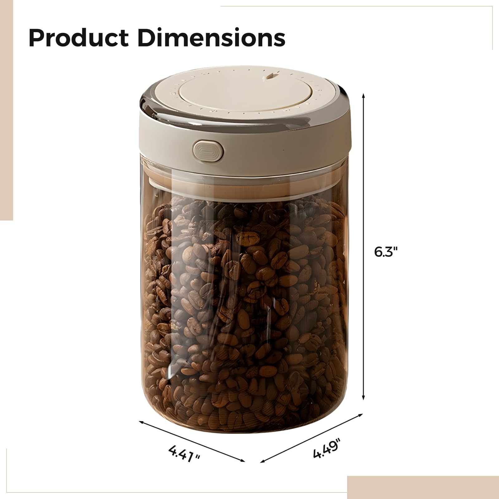 Kaffeebohnen Glasbehälter, 1100 ml Vakuum Aufbewahrungsdose für 370 g 13 oz Kaffeebohnen, mit CO₂ Auslassventil, Silikonring und Drehverschluss, auch für Teeblätter und Nüsse