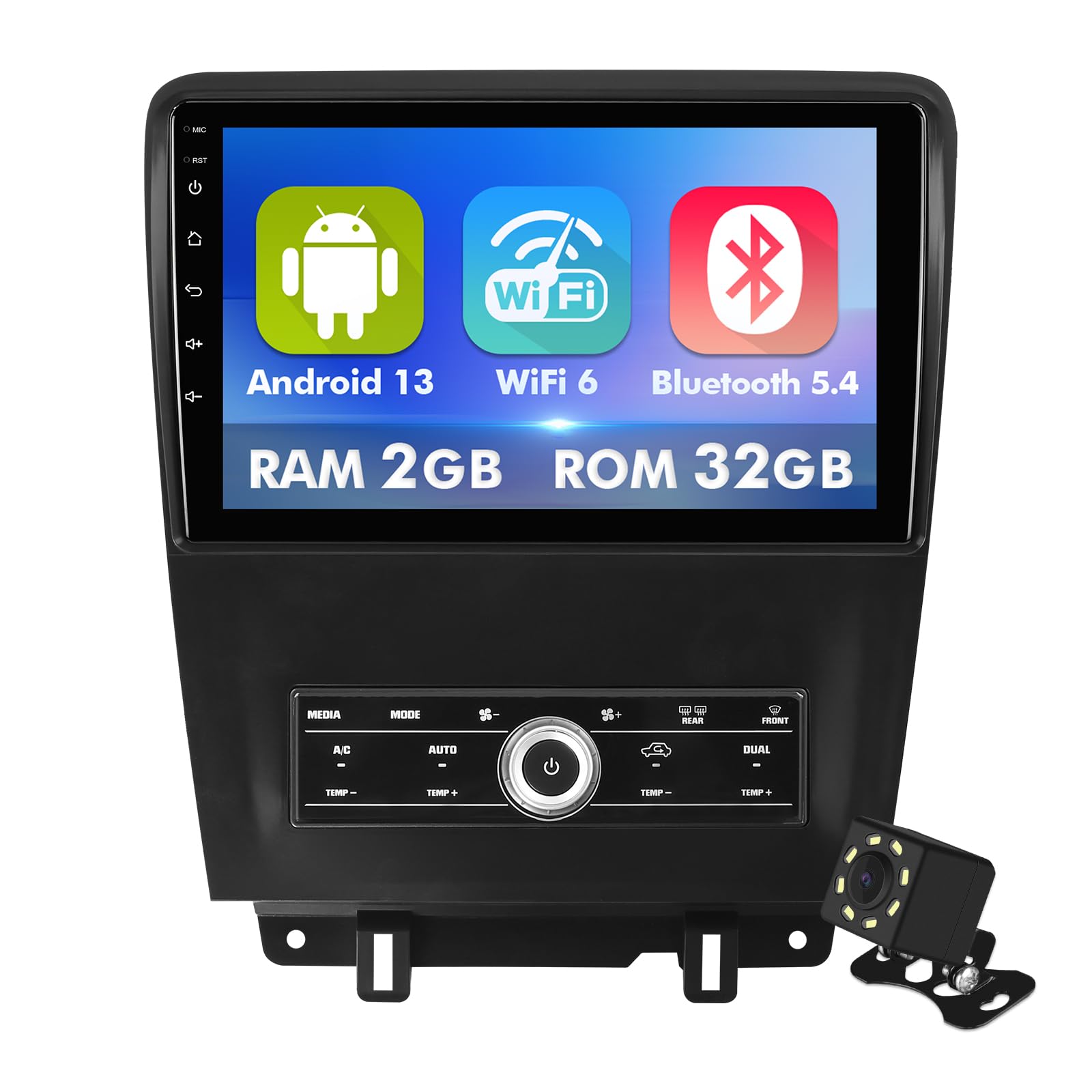 10.1 Inch IPS Touchscreen Android 13 Car Stereo for Ford Mustang 2010-2014 with Wireless CarPlay & Android Auto 2+32GB Car Radio, Support GPS, WiFi 6, Bluetooth,5.4, FM Radio, Backup Camera, Dual USB