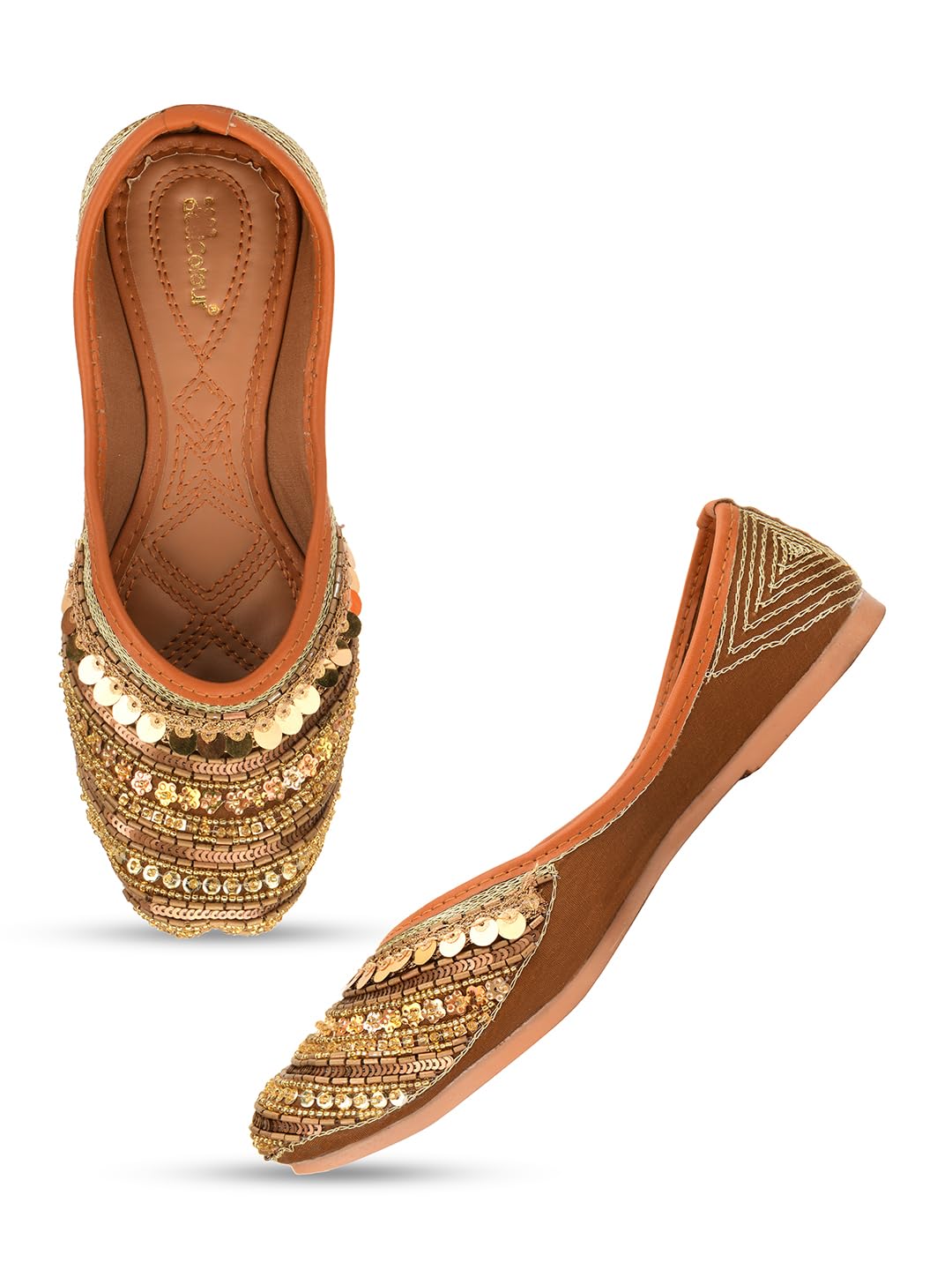 desi colour Women Embellished Copper Colour Punjabi Jutti-picture-34