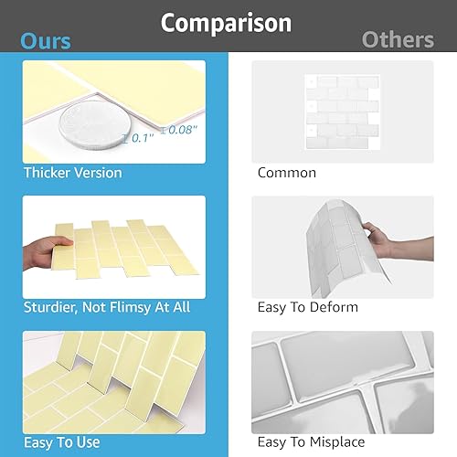 Miniatura 5 de Art3d Azulejos de metro para despegar y pegar, azulejos para salpicaduras de cocina, azul (10 azulejos, versión más gruesa)