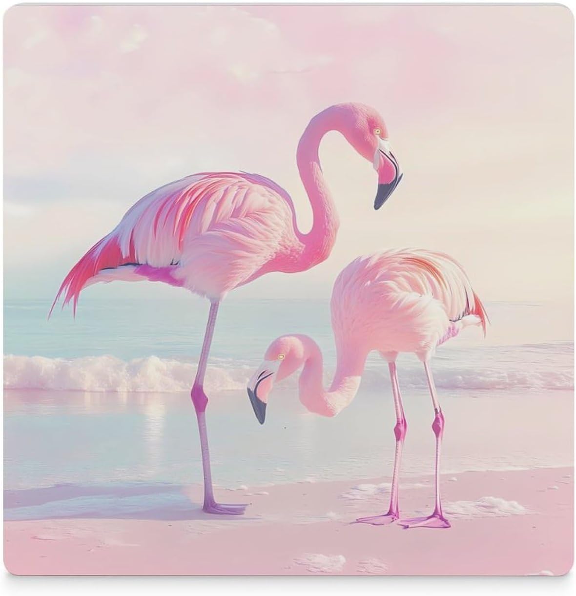 Flamingo Beach Ceramic Coasters Square Drinks Coaster Coffee Table Decor Table Coaster for Home Bar