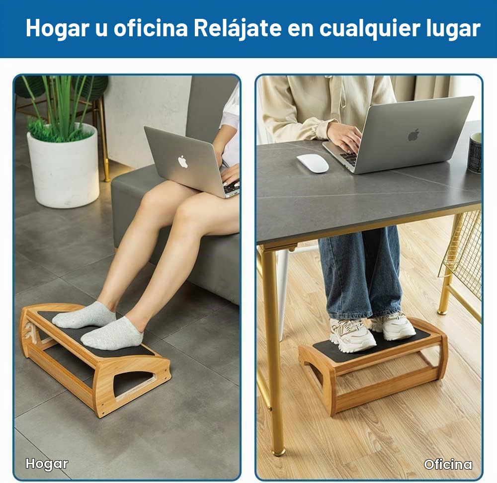 StrongTek Reposapiés Regulable de Madera para Oficina 180 kg | Reposapiés ergonómico de madera con ajuste de altura y superficie antideslizante para máximo confort de trabajo