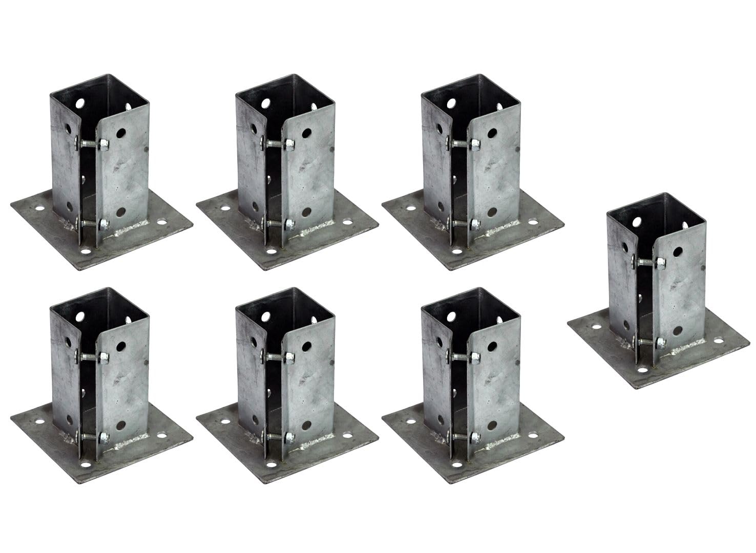 7 x Fence Post Holder 75mm posts Support Bolt Down Shoe Anchor Clamp Grip Galvanised for 75mm x 75mm posts (3") Eliza Tinsley Swiftpost, Pack of 7