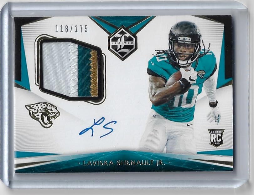 Laviska Shenault Jr. Autographed & Serial Numbered #118/175 Limited 3 Color Patch RPA Game Used Jersey Relic Memorabilia Rookie Card Collectible Football Card - 2020 Panini Limited Rookie Football Card #119 (Jaguars)