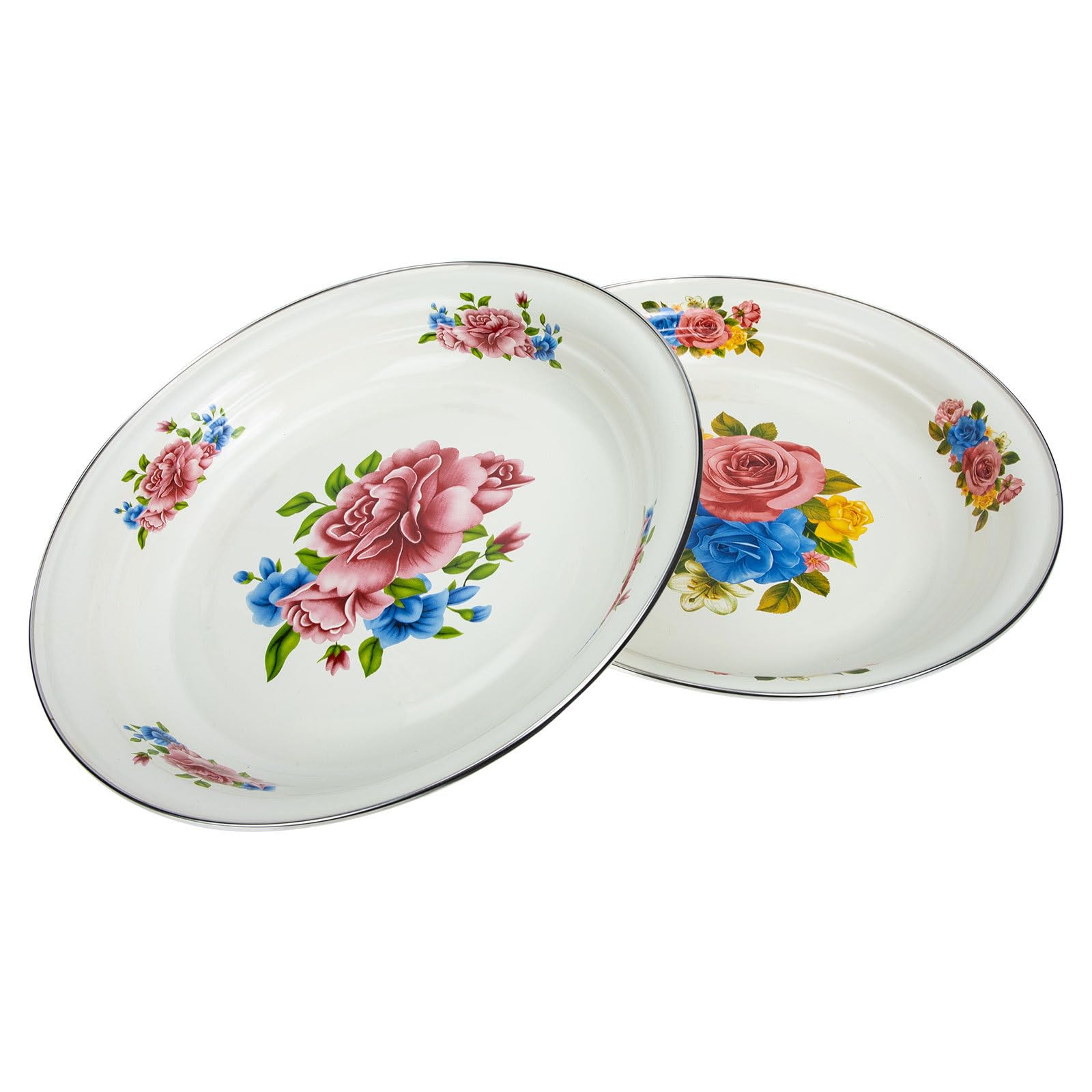 Juego de 2 Platos Esmaltados Gruesos Hogar y Restaurante, Platos Vintage Resistentes para Servir Snacks y Frutas Diseño Chino
