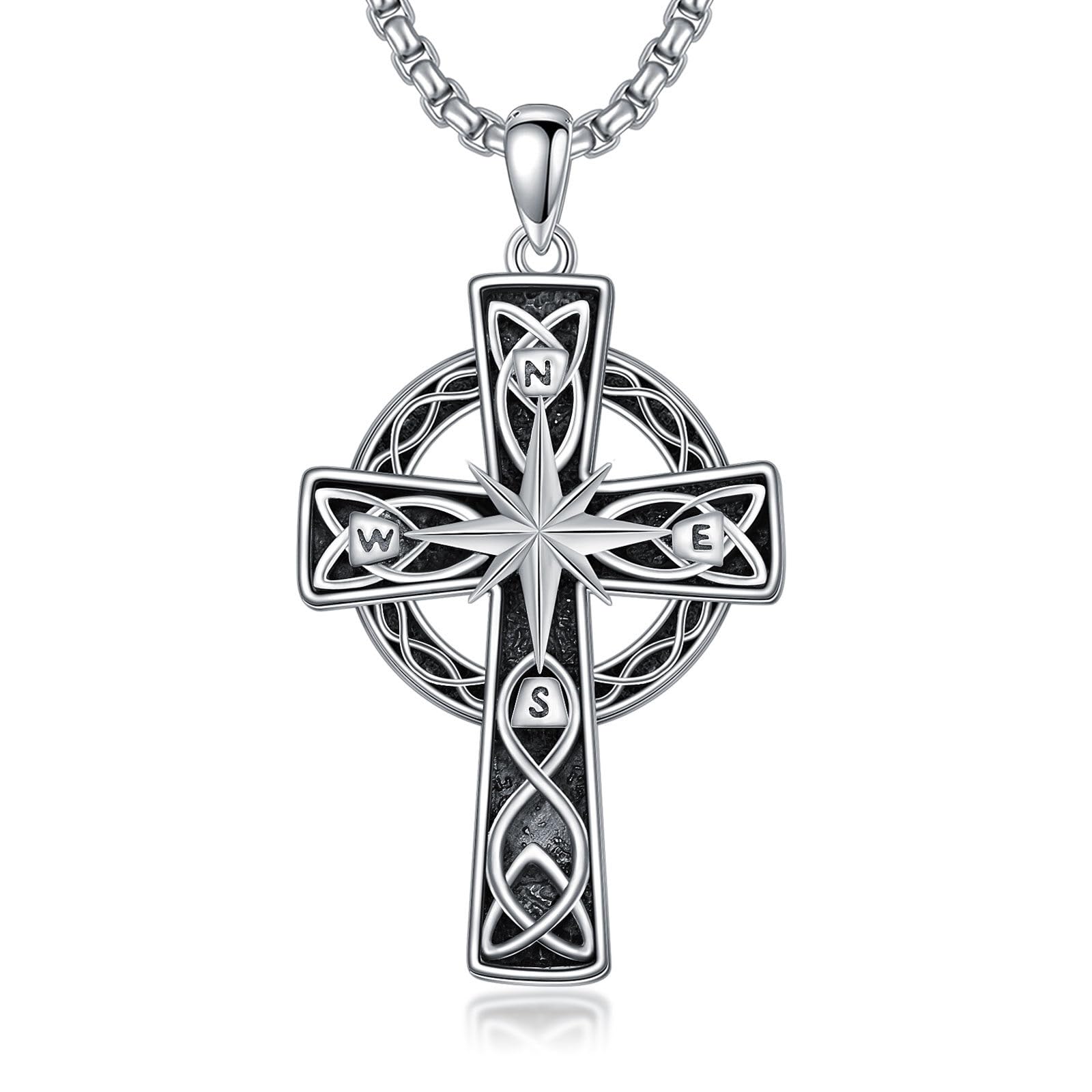 925 Sterling Silver Cross Pendant Necklace for Men Women Amulet Necklace Protection Jewelry Religious Gifts(With Gift Box)
