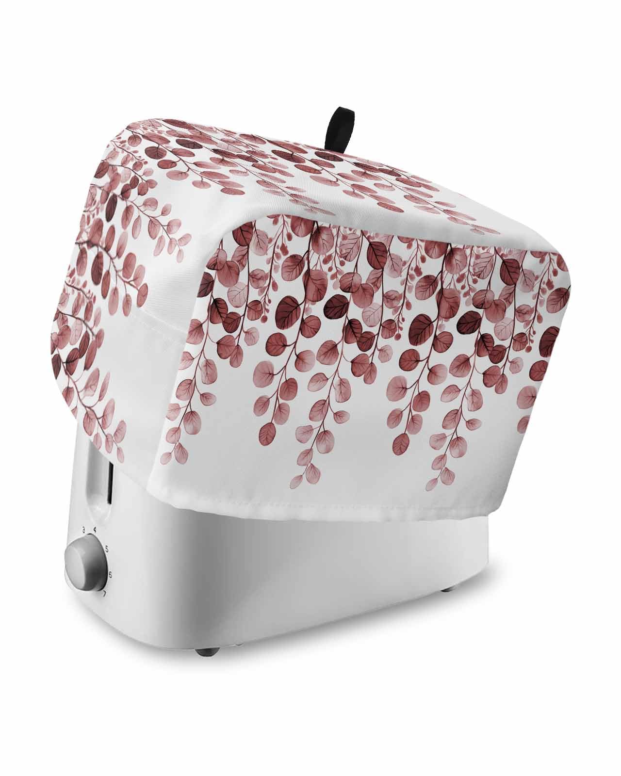 Red Eucalyptus Leaves Toaster Cover 4 Slice, Watercolor Floral Leaf Plants Dustproof Bread Machine Oven Cover with Storage Pockets, Fits Most Kitchen Toasters Protector