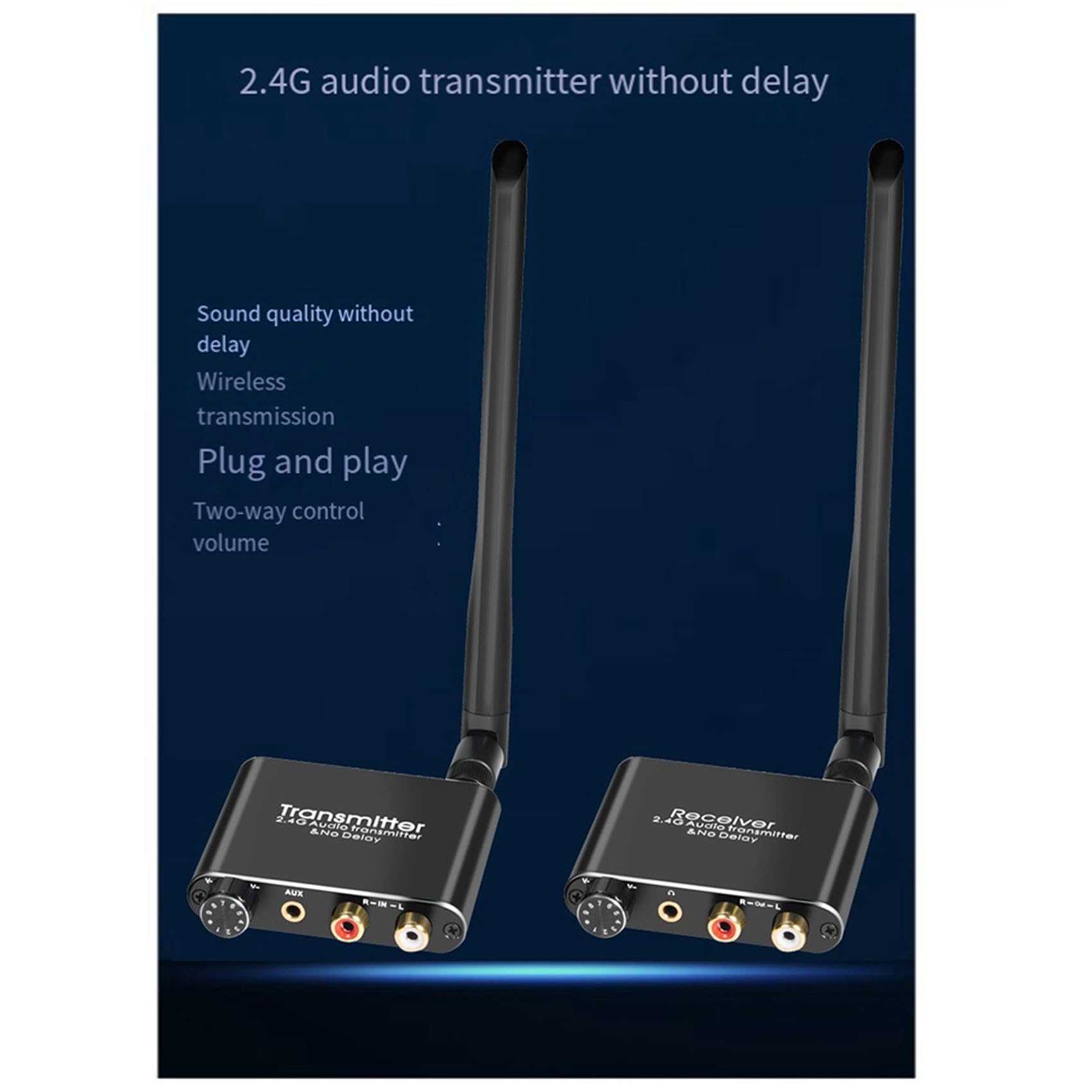 2X Transmisor y Receptor de MúSica de Audio InaláMbrico 50M 2.4G con Adaptador de Audio InaláMbrico R/L de 3,5 mm para DVD TV Computadora CD
