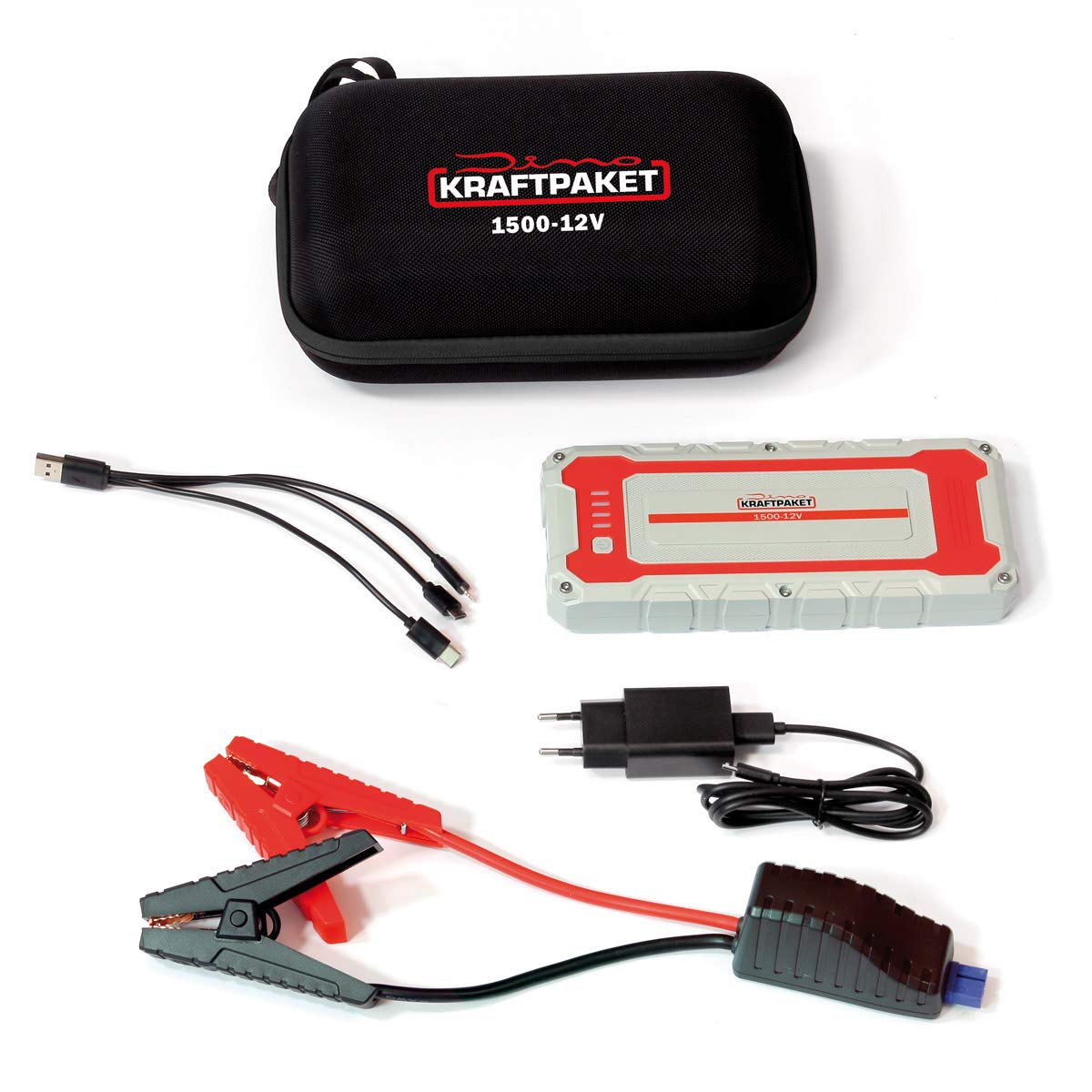 Dino KRAFTPAKET 136150 12V-1500A Starthilfegerät 62.9Wh-Die Neue kraftvolle Generation & 4A-6V/12V intelligentes und automatisches Batterieladegerät | Für Blei-Säure, Gel, Start/Stopp EFB