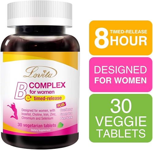 Miniatura 7 de Lovita High Potent complejo de vitamina B para mujeres, liberación temporal, todas las vitaminas B con hierro, vitamina C, arándano, corteza de