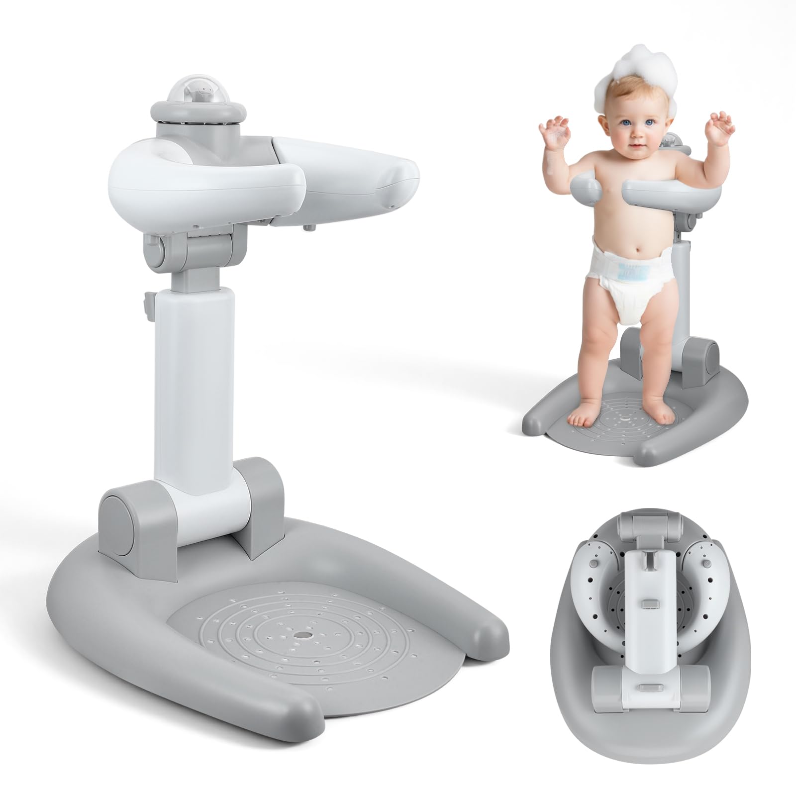 Support de douche réglable pour enfants, support de douche pour bébé, pliable 2 en 1 avec tabouret