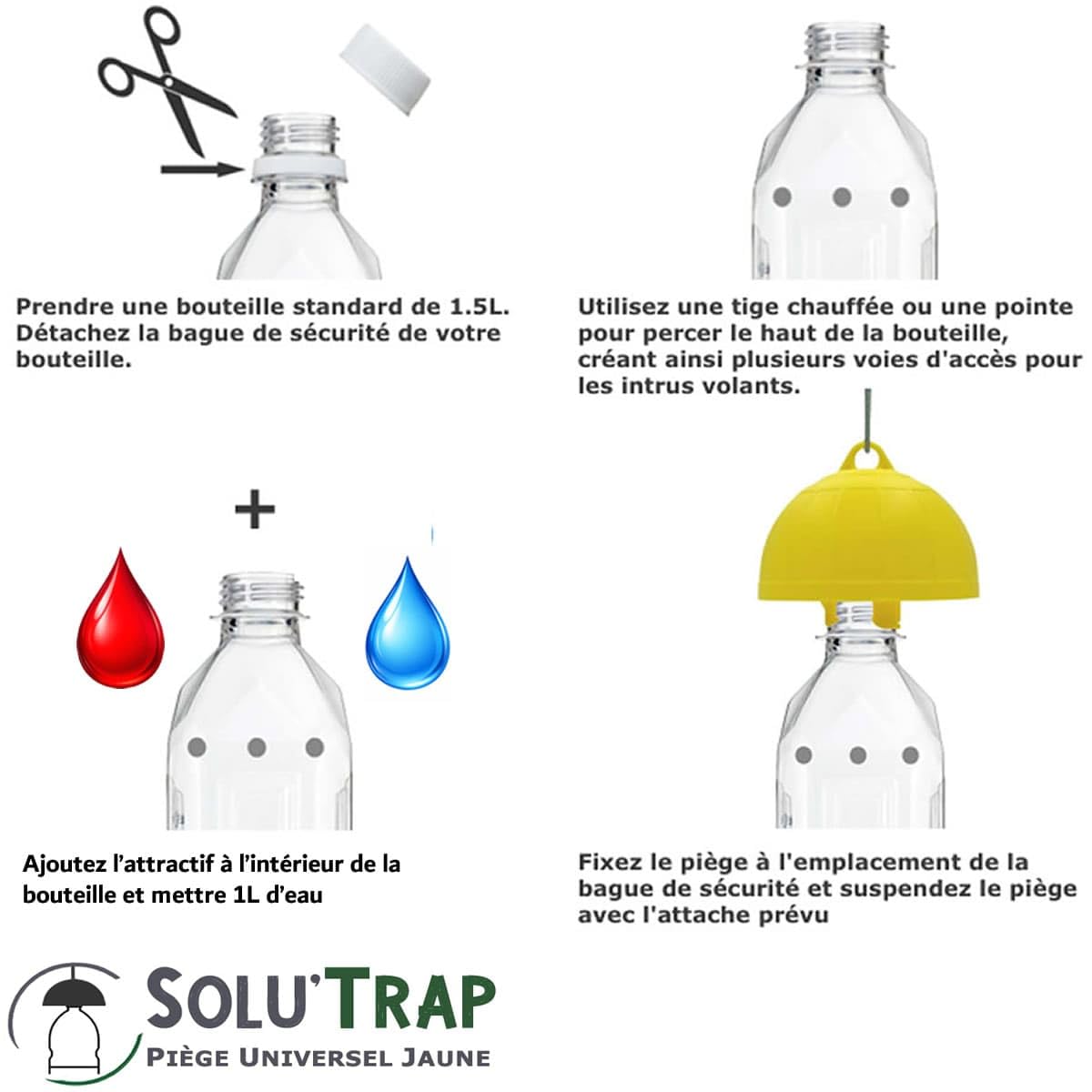 SOLUTRAP - 20 Pièges universels Jaunes - Ecologique et économique - Mouches - Guêpes - Frelons - Mouche de l'olivier
