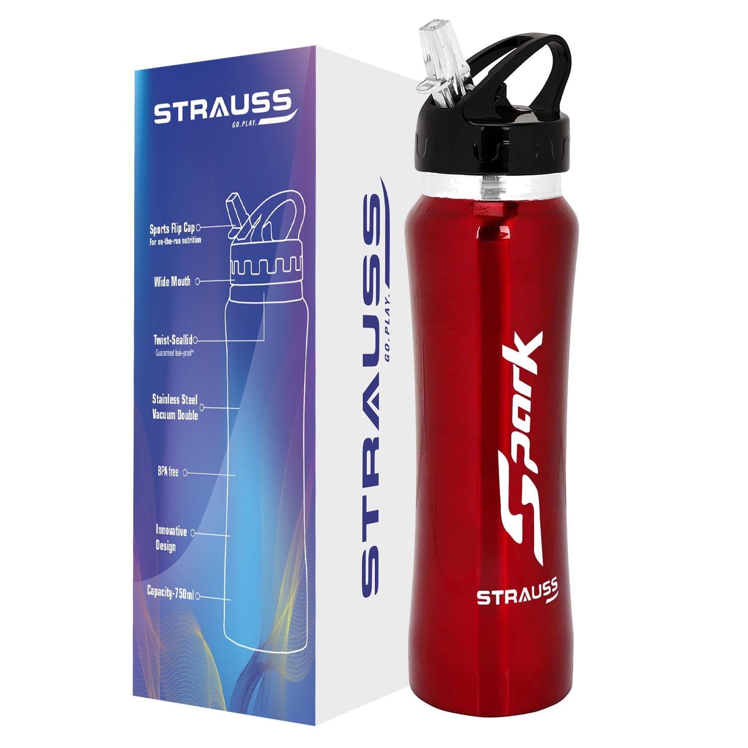 STRAUSS Spark Stainless-Steel Bottle | Leak-Proof Water Bottle | Water Bottle for Travel, Hiking, Trekking, Home, Office & School | Non-Toxic & BPA Free Steel Bottles | 750 ml,(Metal Finish Red) (B07QJ52Q1S) Amazon Price History, Amazon Price Tracker
