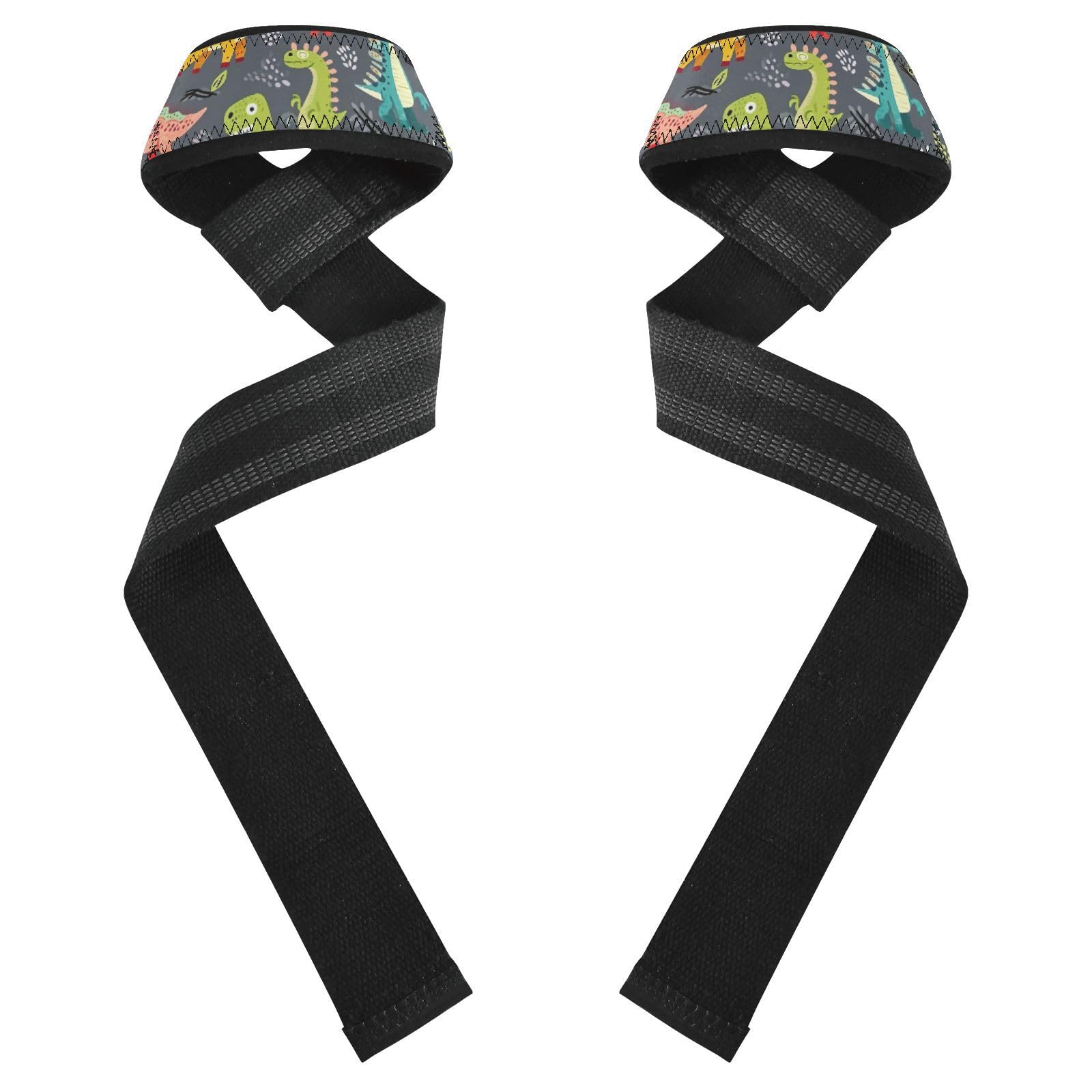 Nander Cute Cartoon Dinosaur Wrist Straps for Weightlifting,Lifting Straps with Neoprene Cushioned Wrist Padded and Anti-Skid Silicone for Strength Training,Bodybuilding,Deadlifting