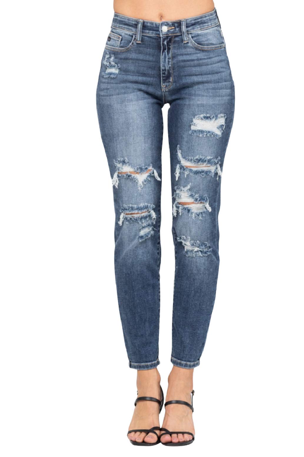 Judy Blue High Waist Distressed Boyfriend Jeans (Style: 82156)