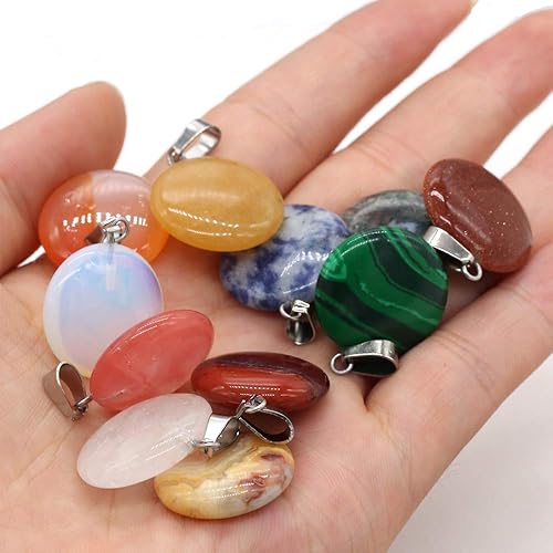 Miniatura 5 de LE SKY 20 colgantes de piedra natural redonda con forma de moneda curativa para hacer joyas