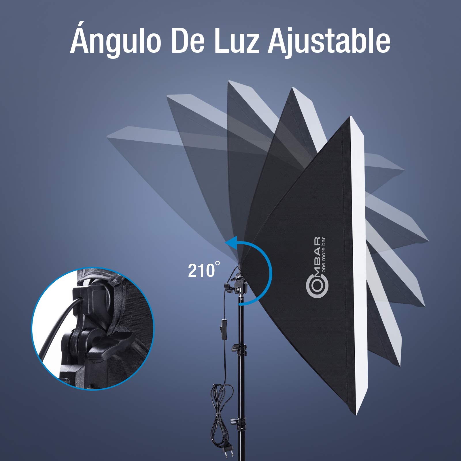 OMBAR Kit Iluminacion Fotografia con 2 Softbox de Nailon 50×70cm y 2 Bombillas de 135W 5500K E27 y 1 Bolsa de Transporte, para Videos de Retrato de Estudio, Luz para Estudio Fotográfico Profesional