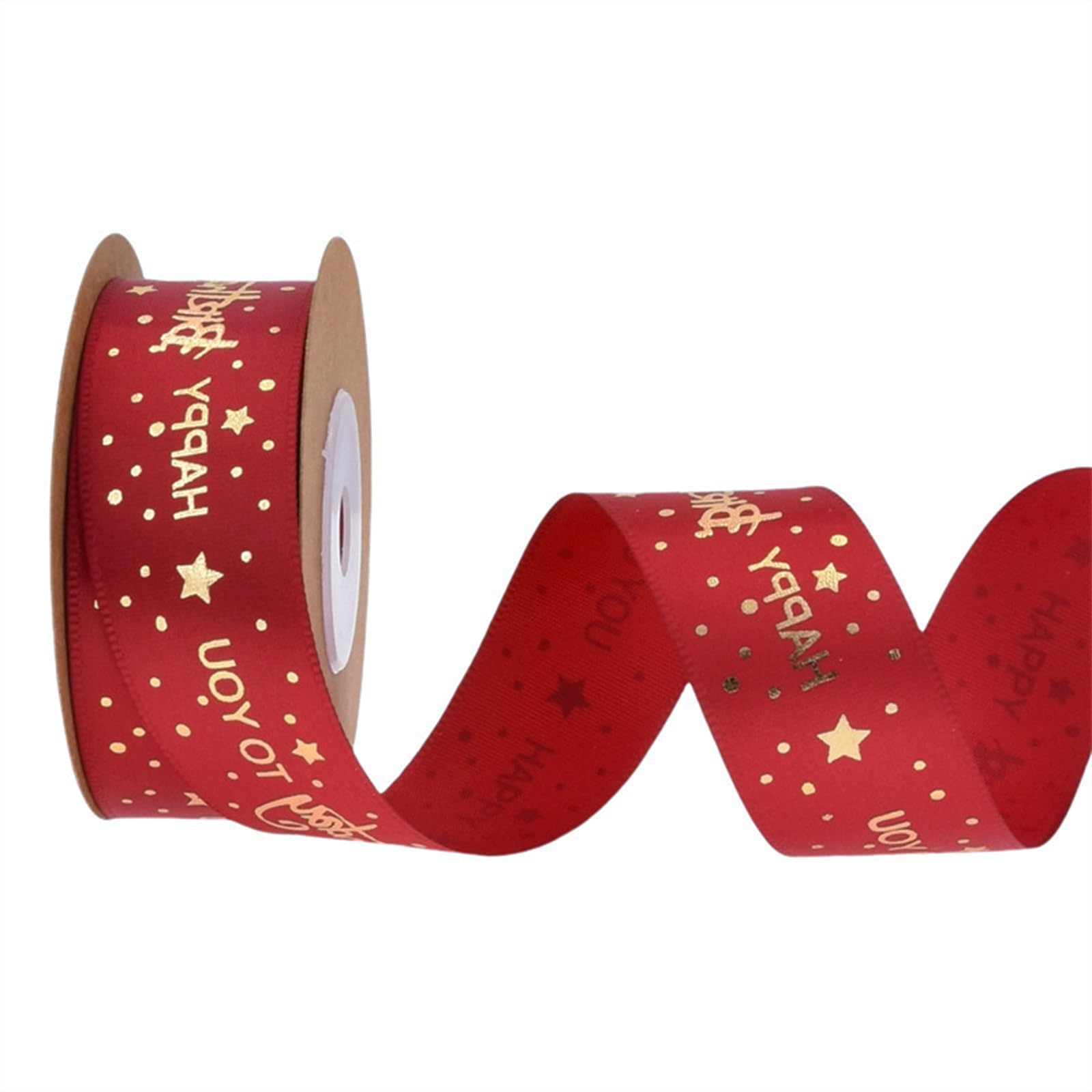 sewhick Happy Birthday Ribbon 1"" Red Birthday Satin Ribbons with Gold Printed for Birthday Decoration Gift Wrapping Craft Hair Bows Party Supplies (1