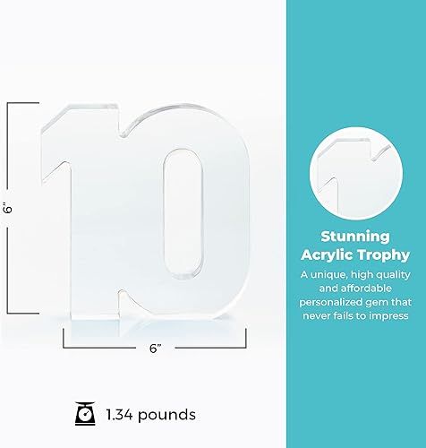 Miniatura 4 de Baudville Trofeo acrílico a todo color - Premio de servicio a empleados de 10 años - Azul - Premio para empleados - Impresión personalizada de hasta