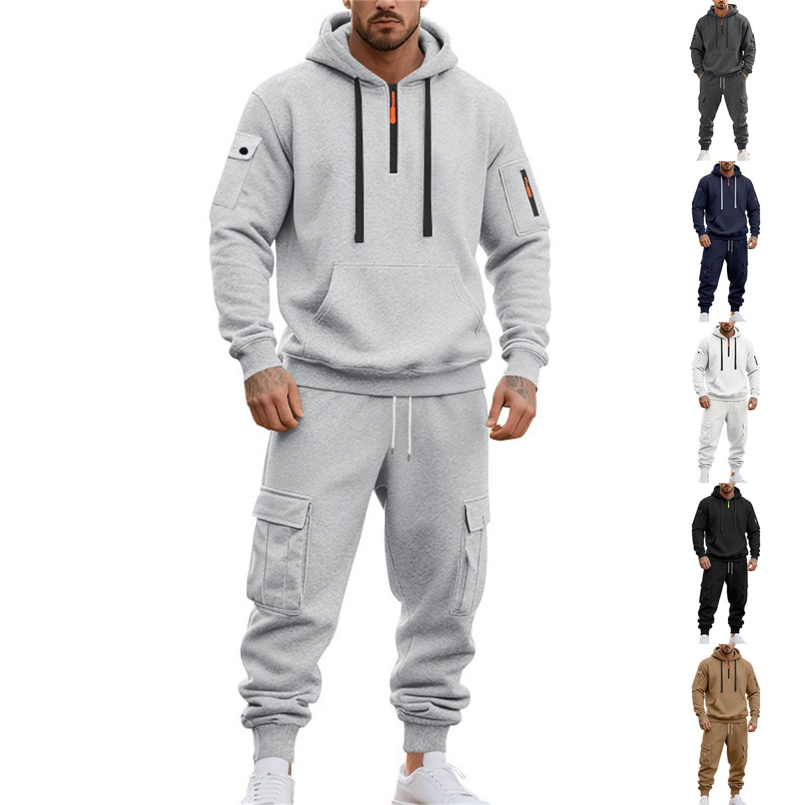 Tuta Uomo Completa Invernale Tute Cargo Con Zip E Cappuccio Casual