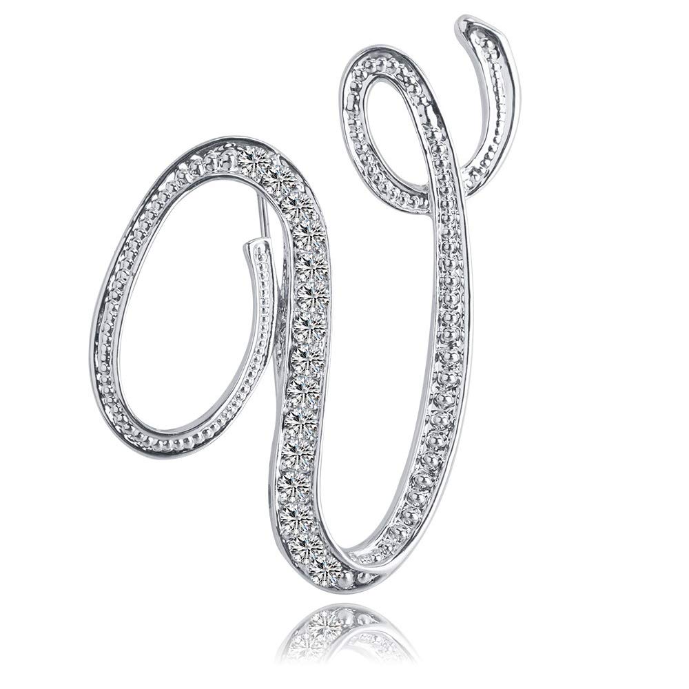 Letter Brooch Pins Initial Rhinestone Brooch for Women Crafts Silvery A-Z