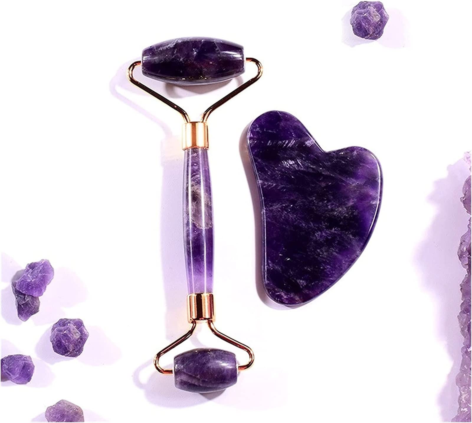 Gua sha stein, Ametista Pietra grezza Ametista Massaggiatore Rullo facciale in pietra naturale Strumenti Gua Sha Se