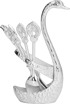 Elegant Swan Coffee Spoon Holder, Zinc Alloy, Mirror Polish, Kitchen Decor for Tea, Coffee, Desserts Silver