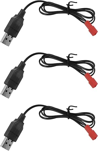 Maxmoral 3 unids negro USB cable de carga JST enchufe 3.7 V USB cargador de batería de litio para RC aviones helicóptero juguete accesorio