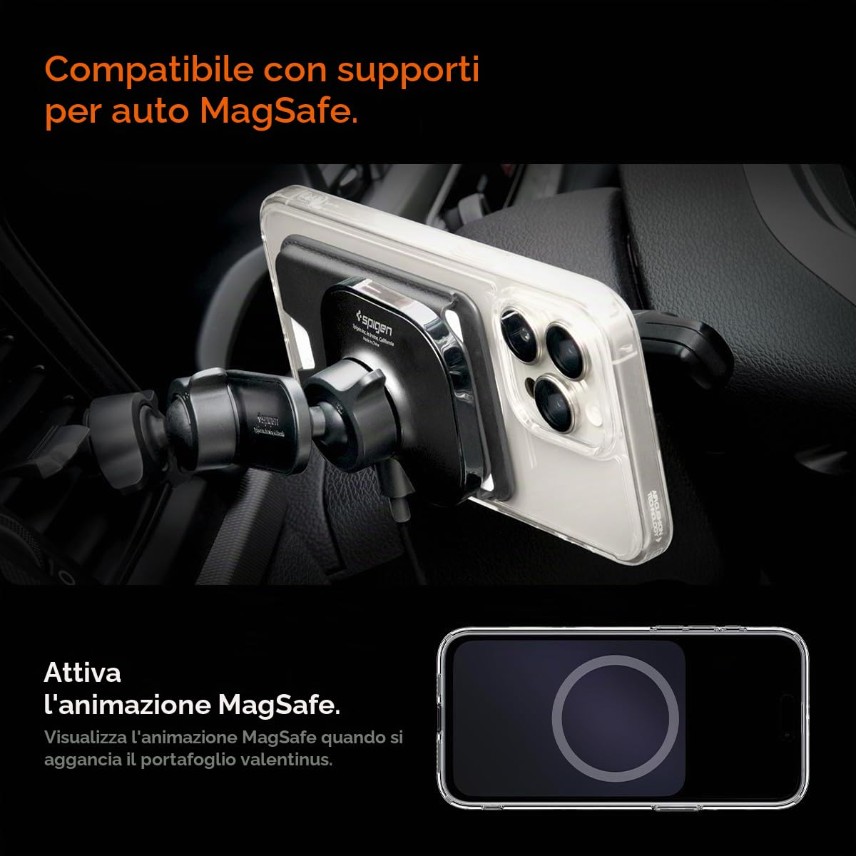 Spigen Valentinus MagFit+ Portafoglio (3 carte) MagSafe Wallet MagSafe Compatibile con iPhone 17/16/15/14/13/12 Modelle, Accessori MagSafe - Nero