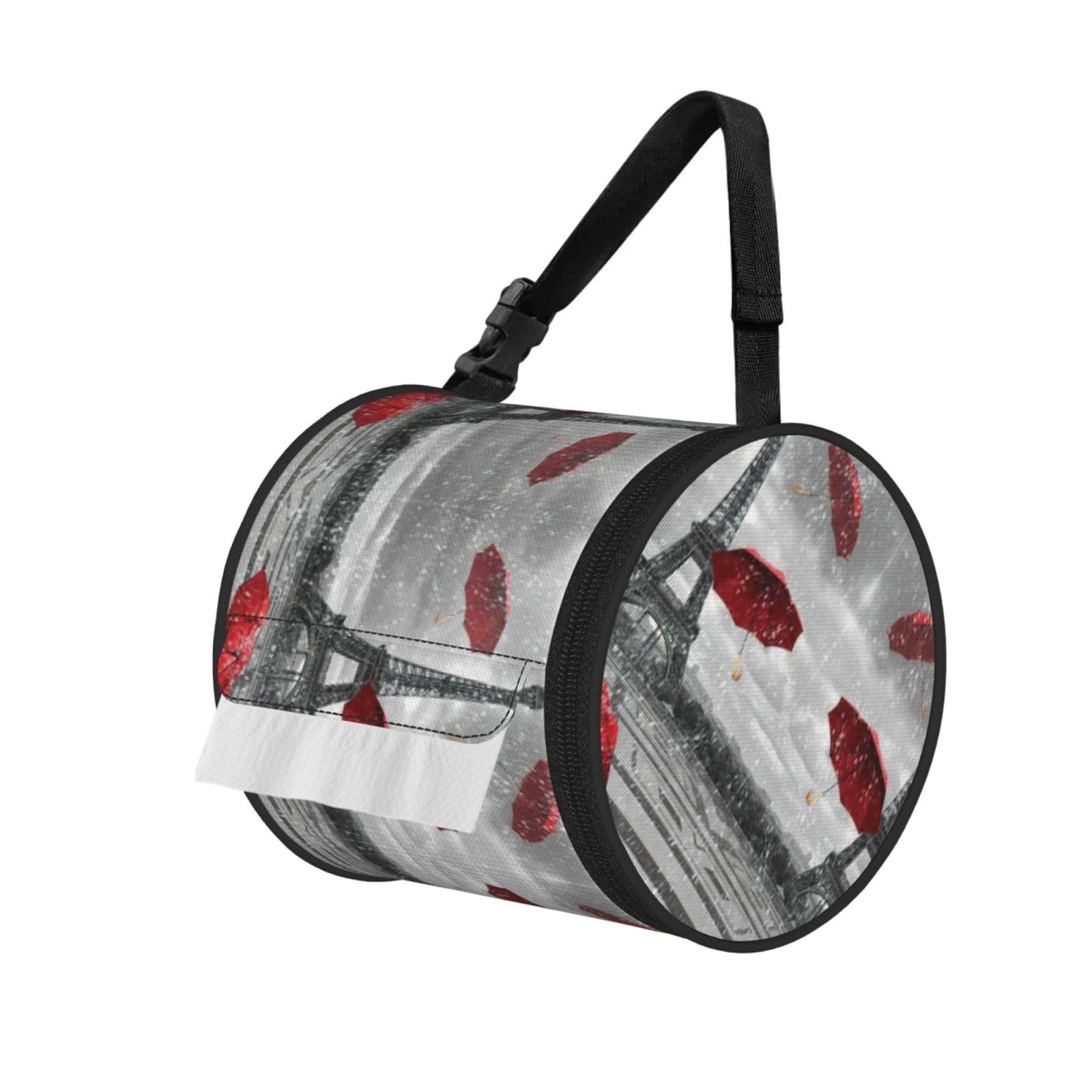 Paris Tower Red Umbrella Print Fashion Tissues Organizer Box, Hanging Tissue Holder For Purse Coins For Car Office Daily Outing