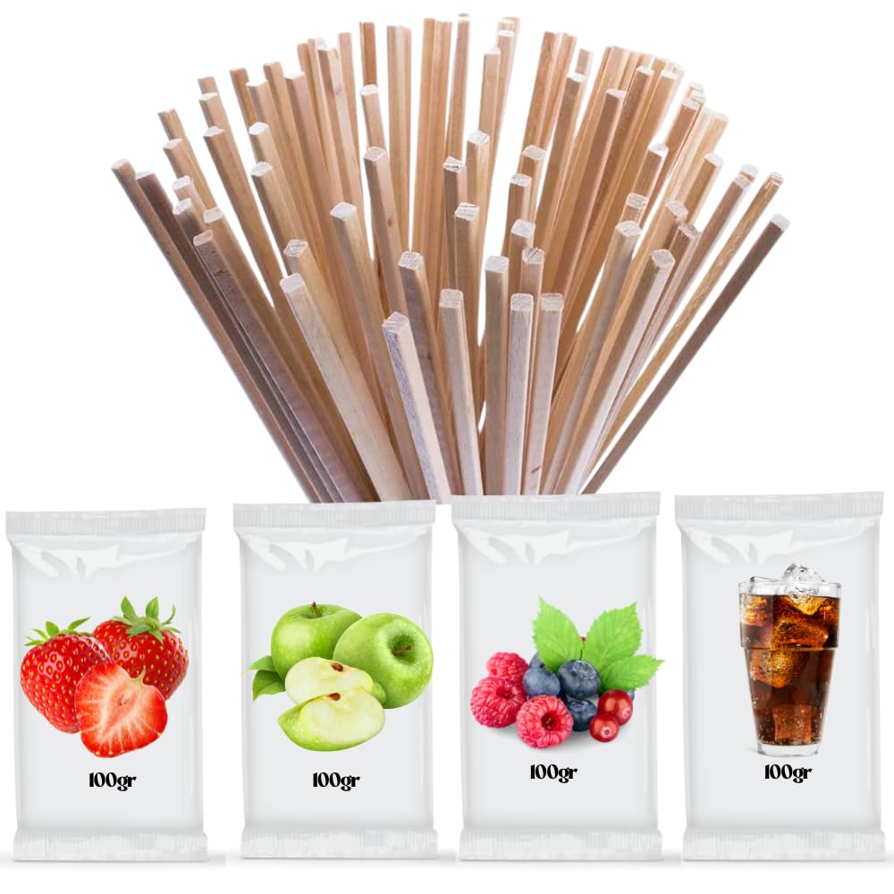 SEMAR | Zucchero per zucchero filato - 4 GUSTI di ZUCCHERO aromatizzato (1conf /100gr cad) + 100 bastoncini OMAGGIO (Fragola/Cola/Frutti di Bosco/Mela Verde)