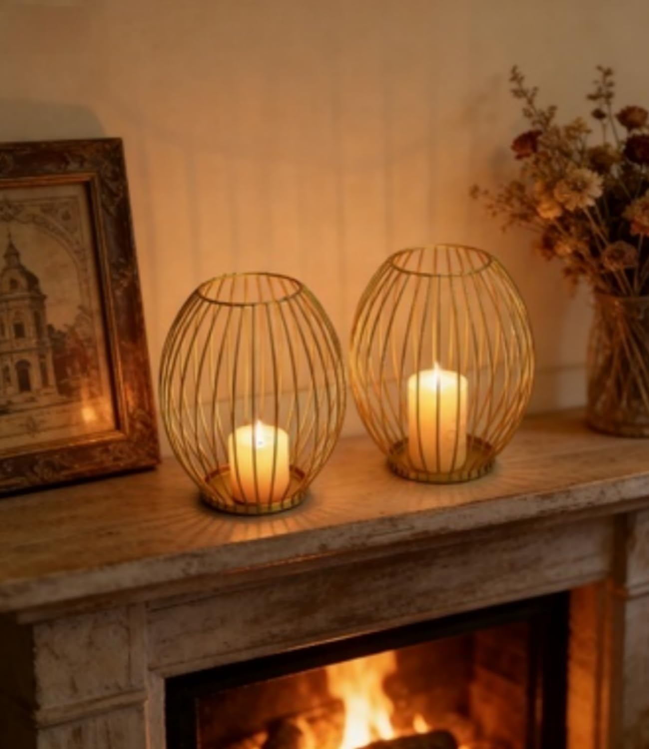Metal columnar candlesticks, Iron Lantern Decorations, Modern Farmhouse Lantern Decor, Suitable for Living Rooms, Homes, Indoors, Outdoors, Tables, and Mantel Decorations