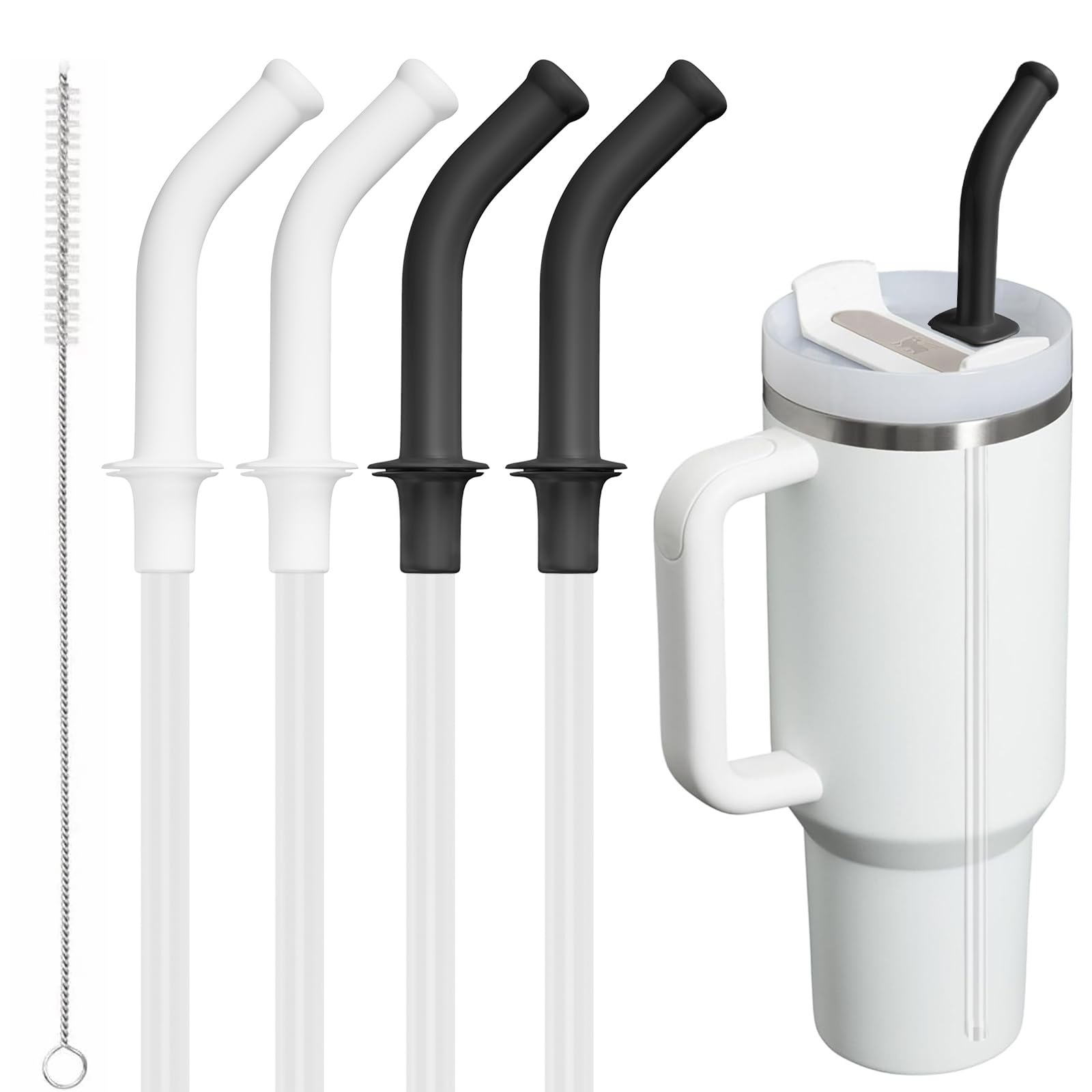 4Pcs Straw Covers For Stanley Cup 40-20 OZ,8-10mm Silicone Straw Cover Caps,4Pcs Reusable Straws,Leak-Proof,with Cleaning Brush,Stanley Cups Accessories,Suitable for Simple Modern 40oz
