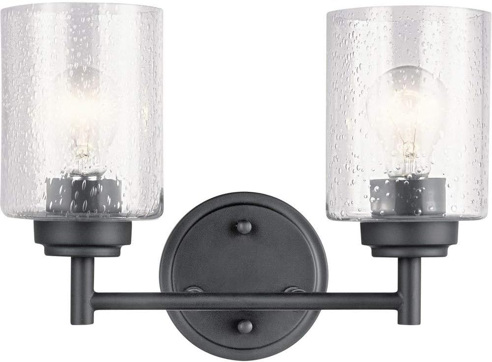 KICHLER 45885BK Winslow Vanity, 2-Light 150 Total Watts, Black, 12.75"