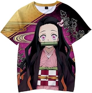 Anime Nezuko Kamado Camiseta de manga corta 3D Blusa camisa, camisa, camisa, camisa, cosplay, lila, 5XL (pecho 122 cm)