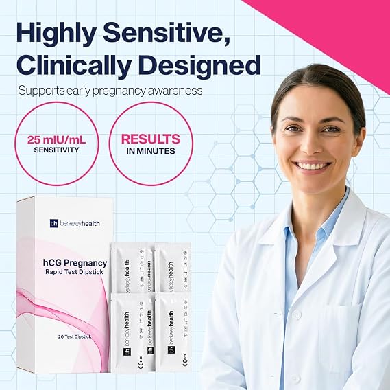 hCG Pregnancy Test Strips, Dipstick, 25 mIU/mL (20 Tests)